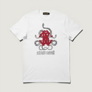 Roberto Cavalli T-Shirt Snake Monogram Graphic White Mens M